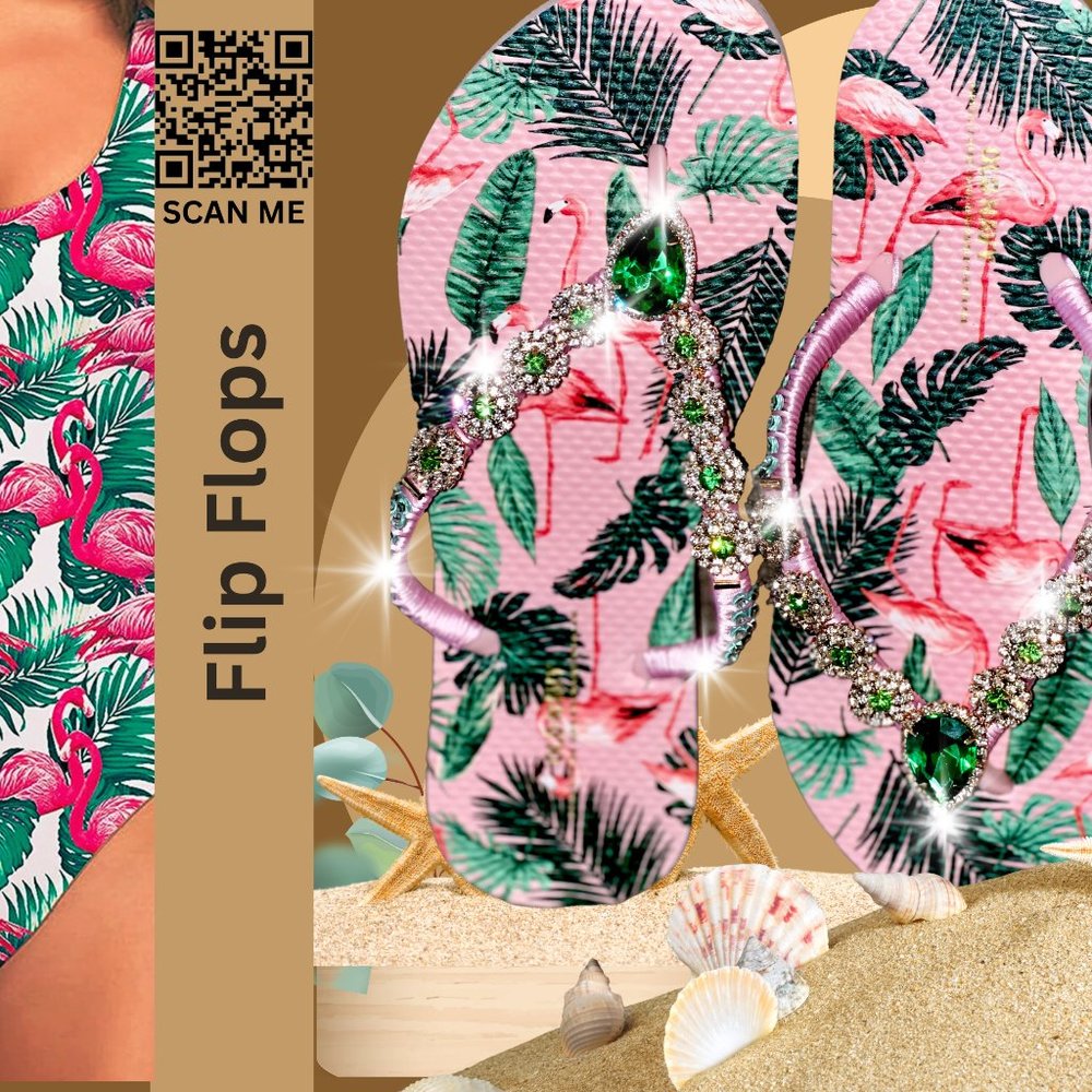 Pink Flamingo Flip Flops, Tropical Bird Sandals, Beach Shoes, Bachelorette Party - Picture 9 of 16